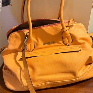 London Fog Bright Orange Pebble Leather Tote